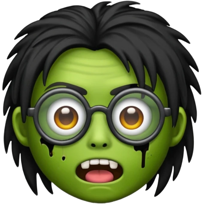 Emoji de zombi com óculos e cabelo preto emo sem pontas e óculos transparentes e z emoji