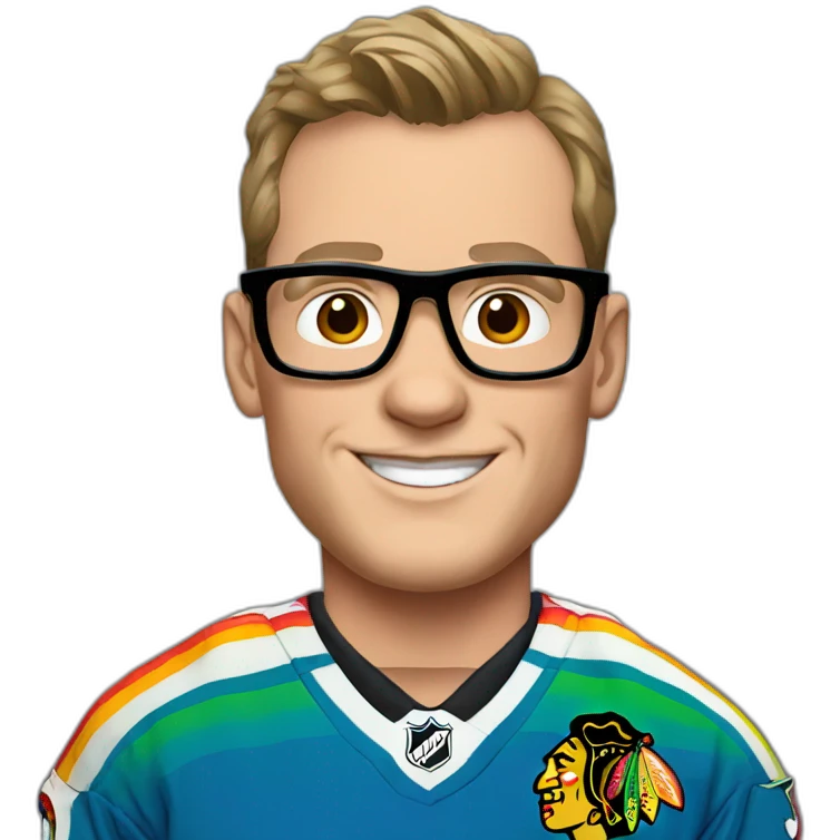 Jonathan Toews wearing glasses and rainbow clothes emoji