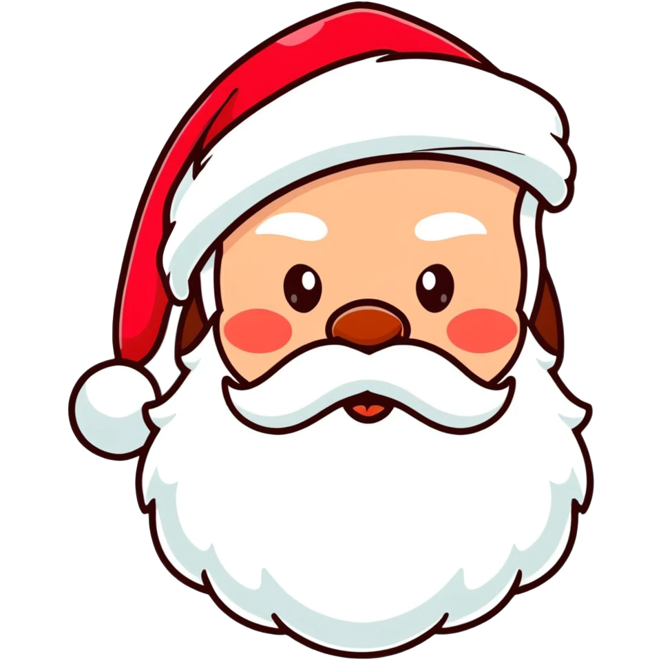 Jolly Santa Claus head with rosy cheeks, white fluffy beard, and classic red hat emoji