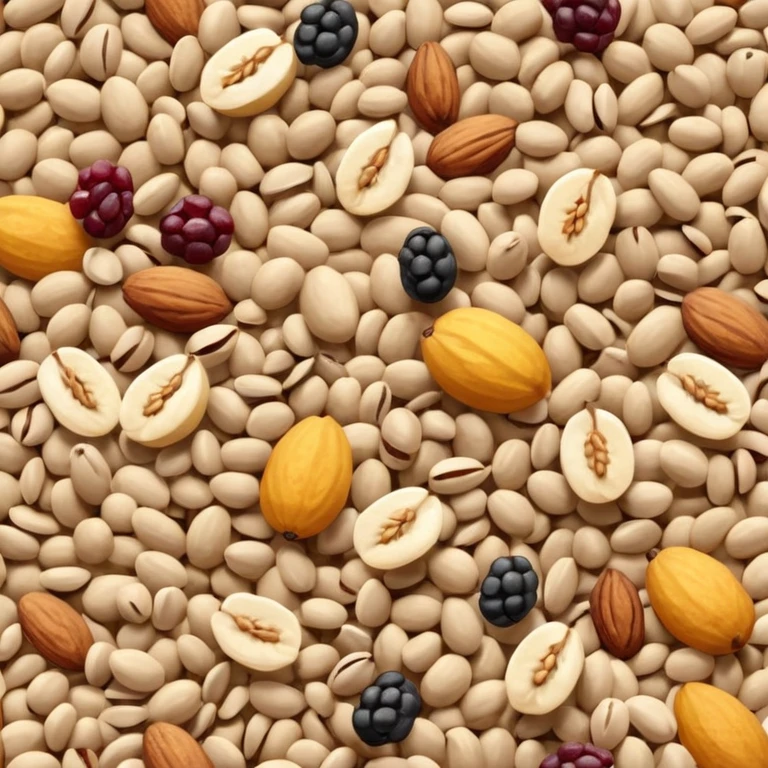 apple style emoji heap of muesli, mix of rolled oats, dried fruits, nuts, seeds, natural colors, tactile texture, 3D rendered clean minimal soft lighting, no anthropomorphic features, no milk, no yogurt, no spoon, transparent background, emoji scale emoji