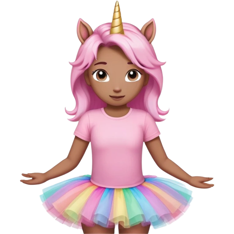 head and shoulders portrait of an anthropomorphised female unicorn in tutu and pink t-shirt, relaxed pose emoji