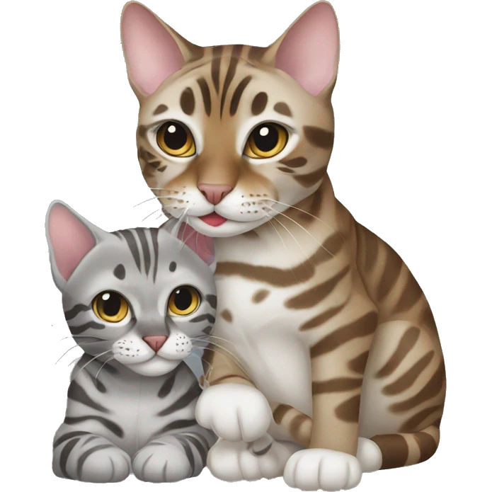 a silver Bengal cat kissing a bronw Bengal cat emoji