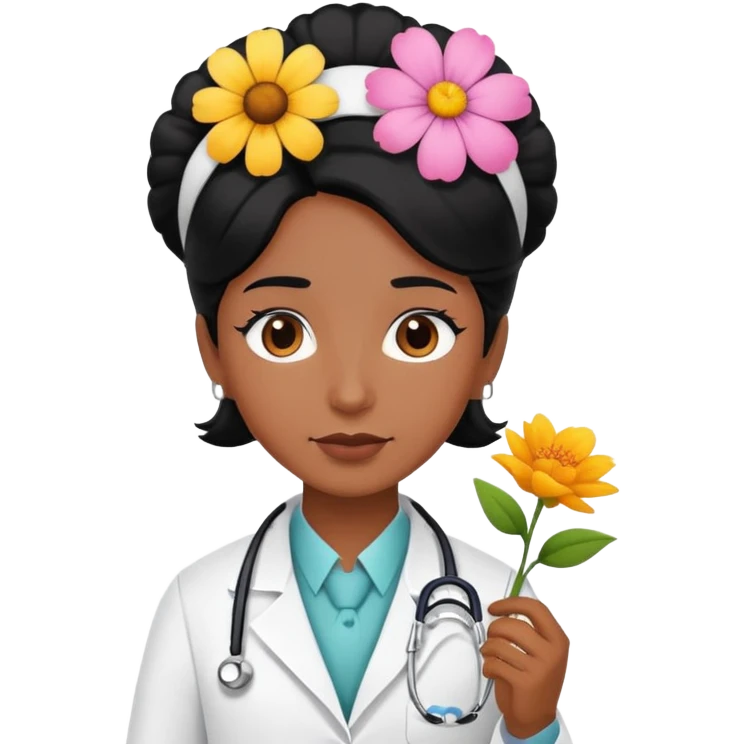 black hair doctor with flower in hair emoji
