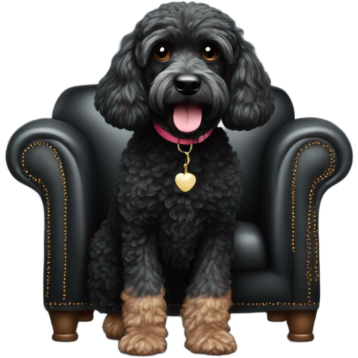 Cockerpoo sat on black sofa emoji