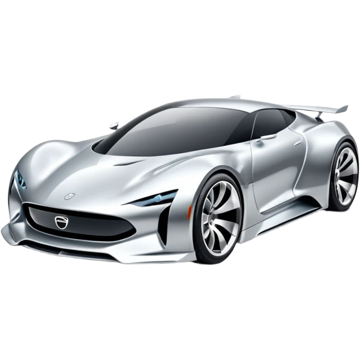 A low-profile futuristic car emoji made of polished silver chrome, wide body stance, smooth aerodynamic shape, glossy metallic surface, soft reflections, luxury swag aesthetic, minimal details, iOS emoji style, centered on clean white background, studio lighting emoji
