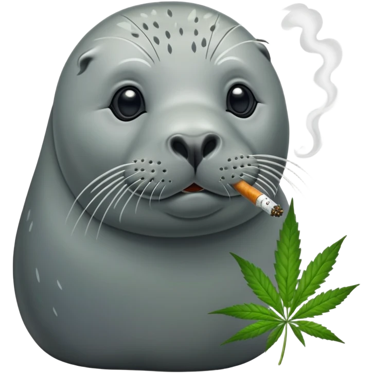 Grey slim seal smoking weeds cannabis emoji