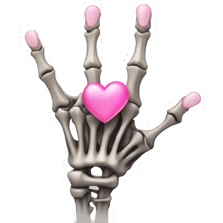 Skeleton hand w pink heart on middle finger emoji