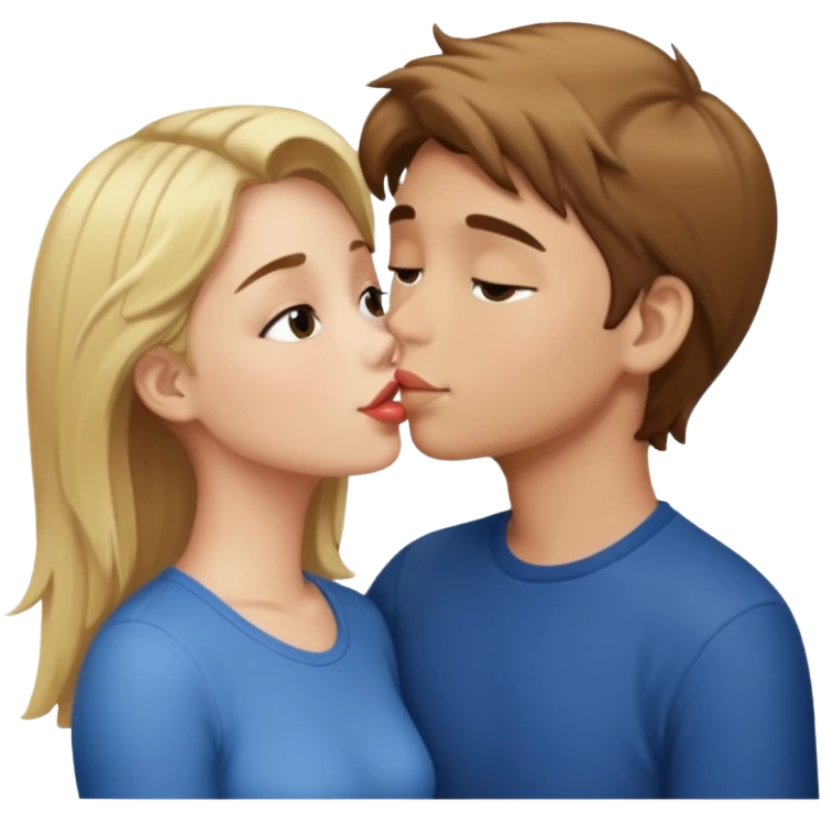 blonde girl and brown hair boy kissing emoji