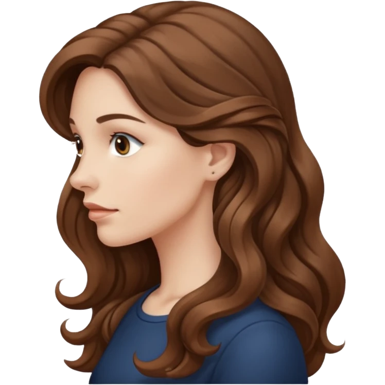 A white woman in profile with long, wavy brown hair emoji