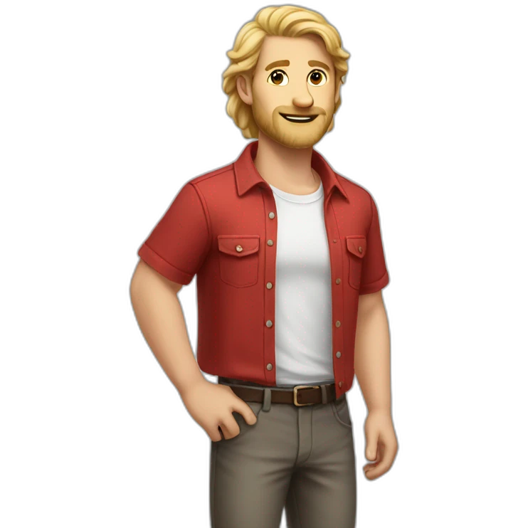 white man dark hairs flower shirt red pant emoji