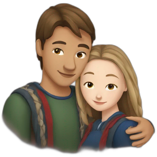 young metis Man and young white woman hug love emoji