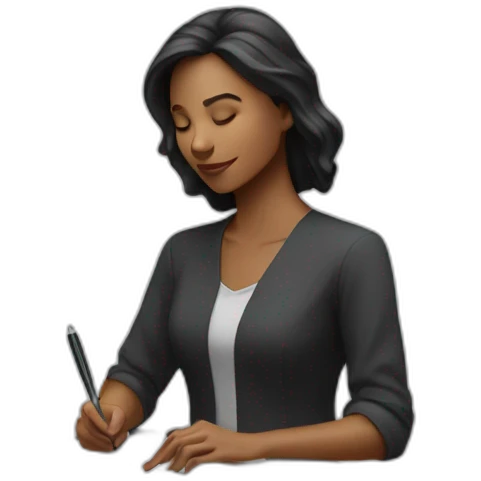 woman taking notes by a tombstone emoji