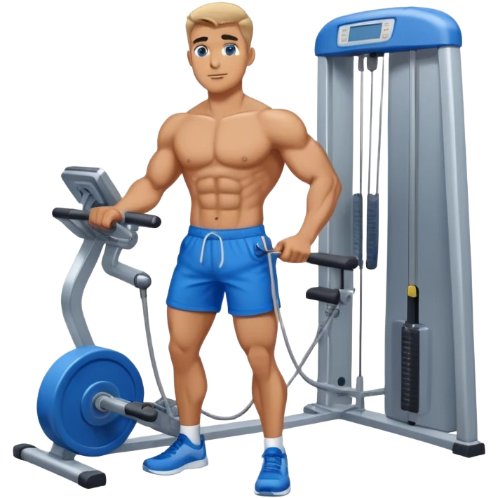 fit man with blue shorts using cable-machine emoji
