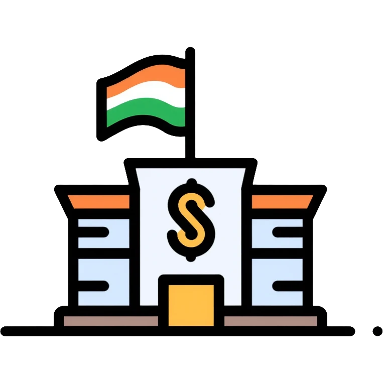 business building with Indian flag, representing nationalization of private business in India emoji