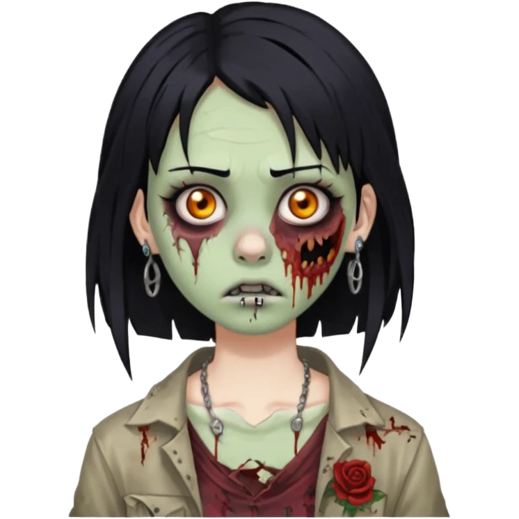 make a zoombie emoji with medium black hair, hime cut, piercing in both eyebrow and septum emoji