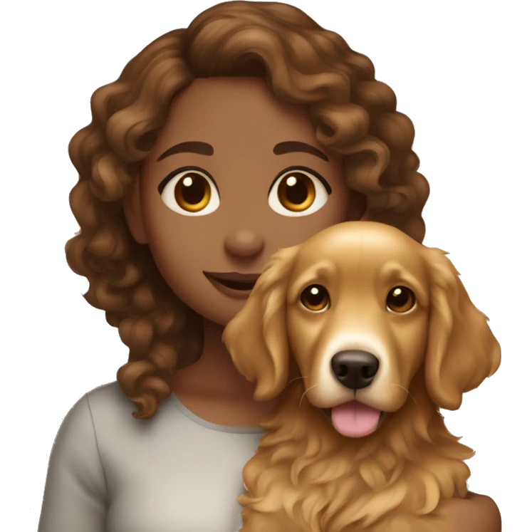 Light brown skinned girl with brown curly hair with a golden retriever puppy emoji