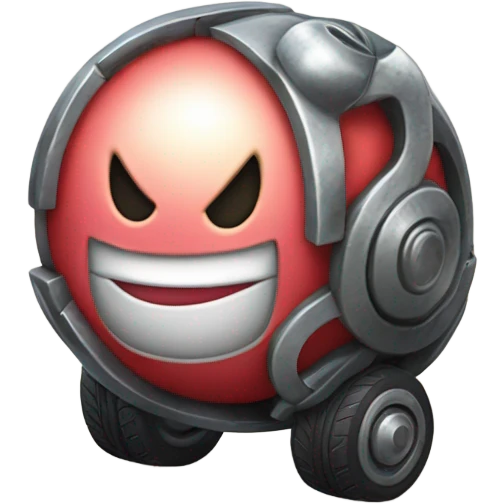 Metal cute Kirby ball driving on 4 car wheels emoji