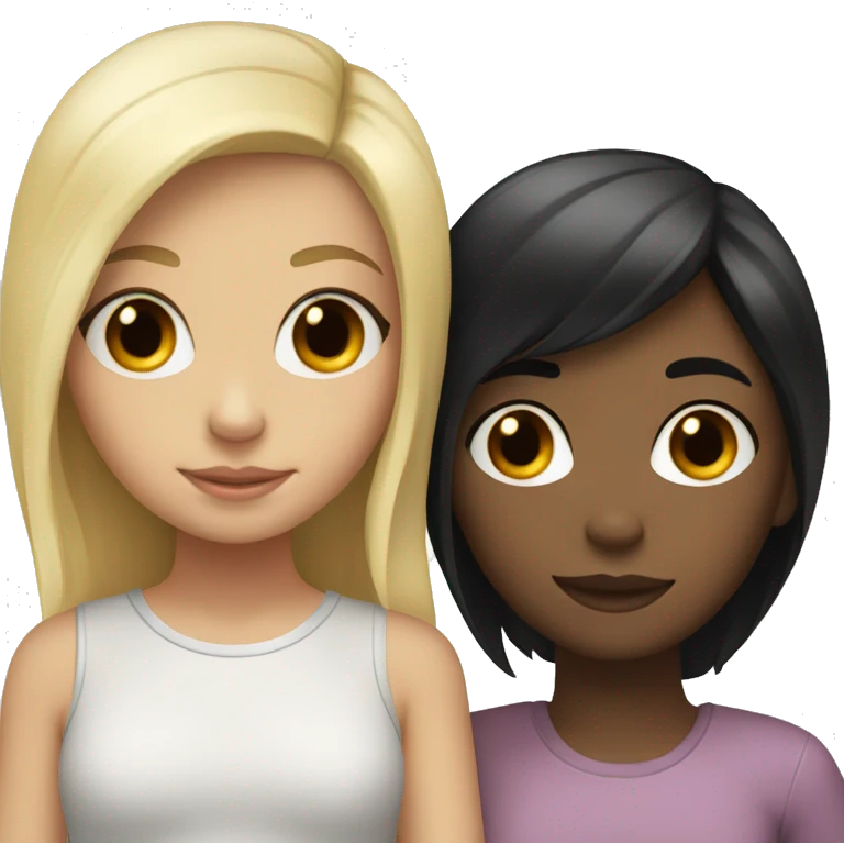 girl with black hair hugs girl with blonde hair  emoji