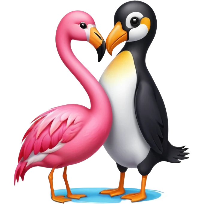 a flamingo hugging a penguin emoji