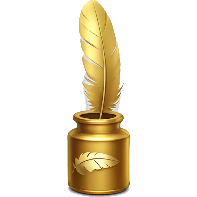 gold inkpot white feather emoji