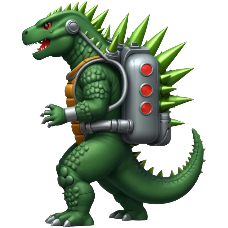 Godzilla wearing a rocket pack emoji