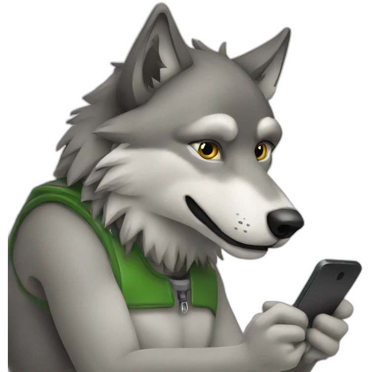 wolf sitting on phone emoji