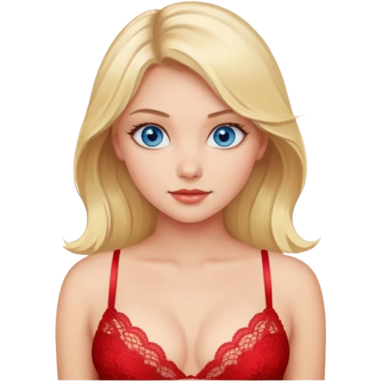 A beautiful blue-eyed blonde girl in a red lace bra emoji
