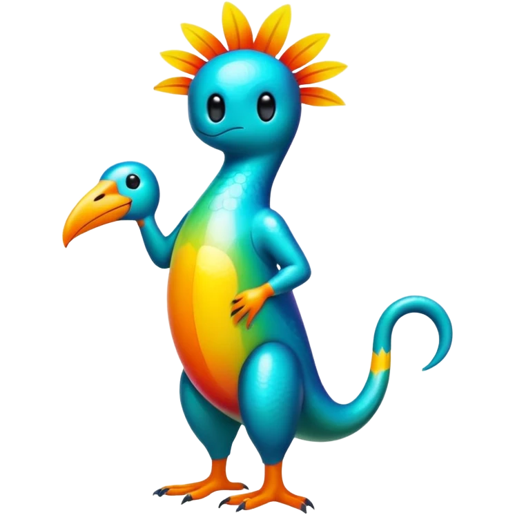 Abstract elemental colorful shiny exotic tropical La Creatura Fakémon full body emoji