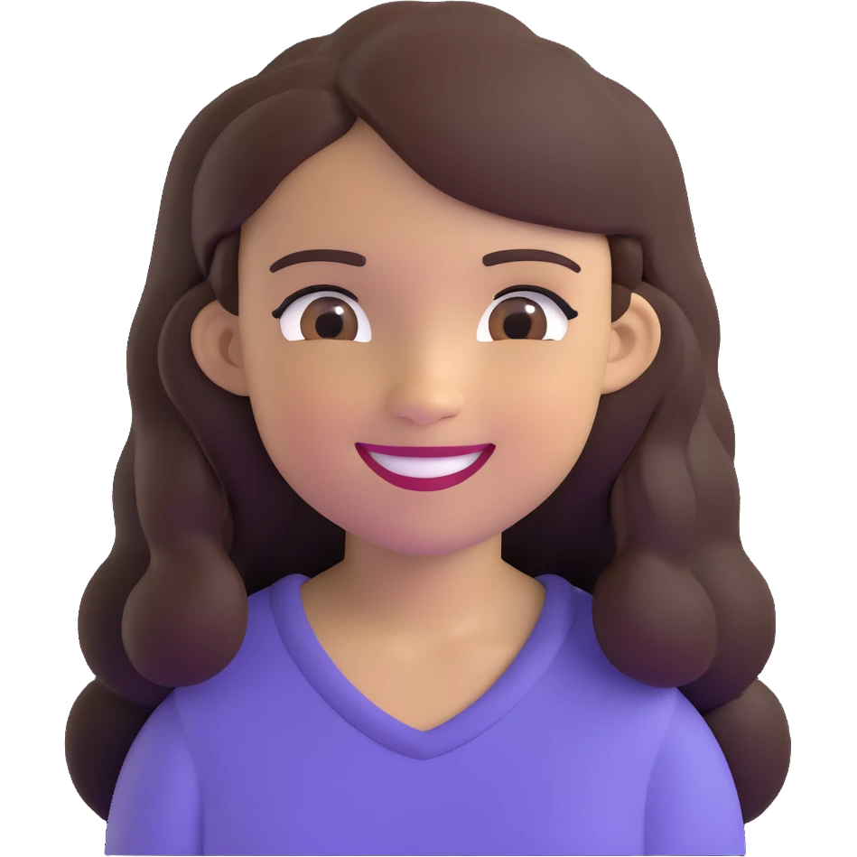 light skin brown girl with long dark brown hair and dark brown eyes, smiling emoji