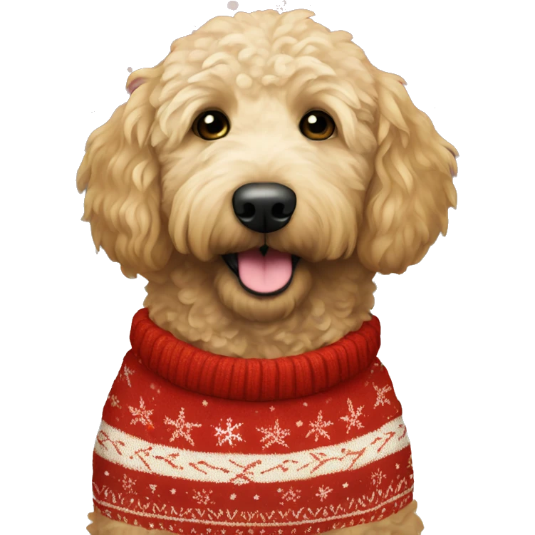 Golden doodle wearing christmas Sweater  emoji
