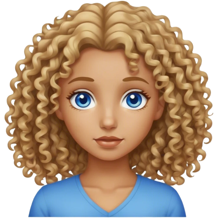 Girl with dirty blonde curly hair, blue eyes, tanned skin  emoji