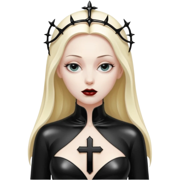 Saintly figure in glossy black latex, corrupted holiness, erotic blasphemy emoji