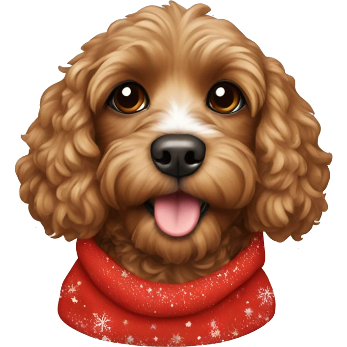 Brown cavapoo dog in Christmas hoodie  emoji