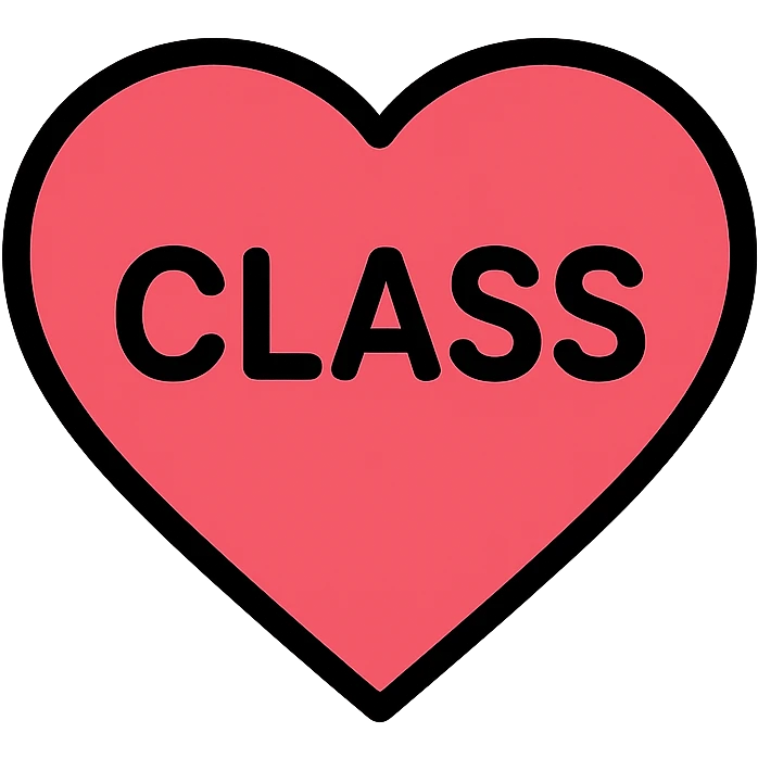 heart icon with 'class' written in the center, bold text emoji