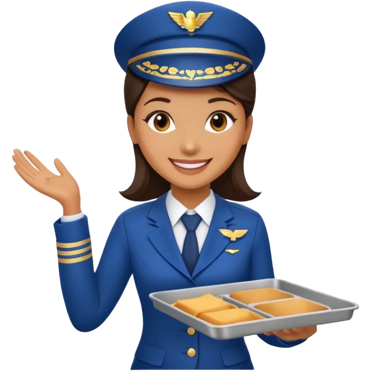 A female professional flight attendant holding a service tray, emoji
