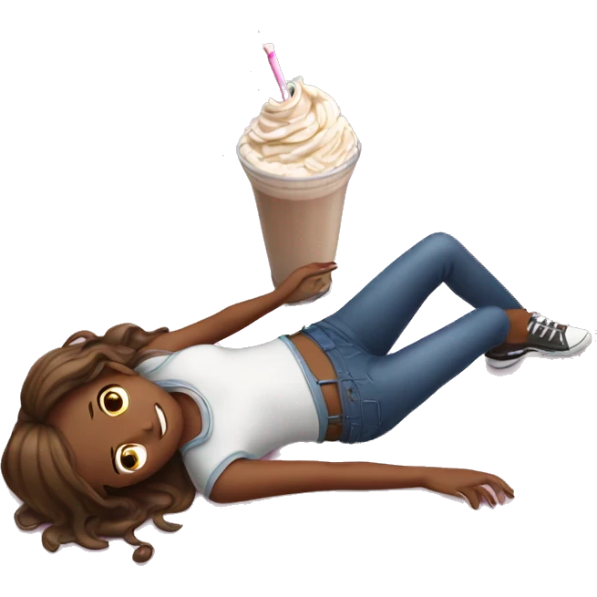 Girl laying on the floor with a milkshake emoji