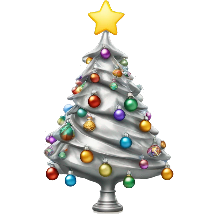 Retro silver Christmas tree with multicolor lights and ornaments emoji