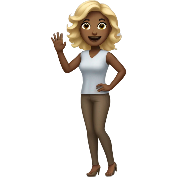 brown skin woman with blonde hair waving emoji