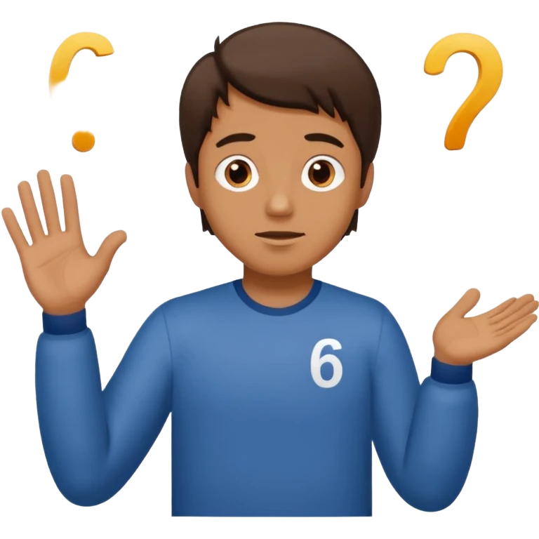 Man shrugging with the number 6 above his left hand and the number 7 above his right hand emoji