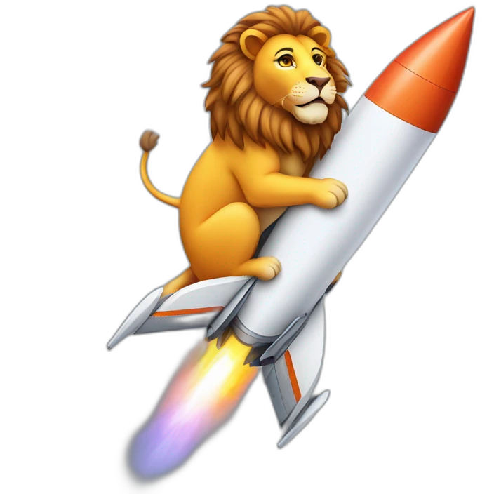 lion sitting on a rocket ship with the letters AWS on the side emoji