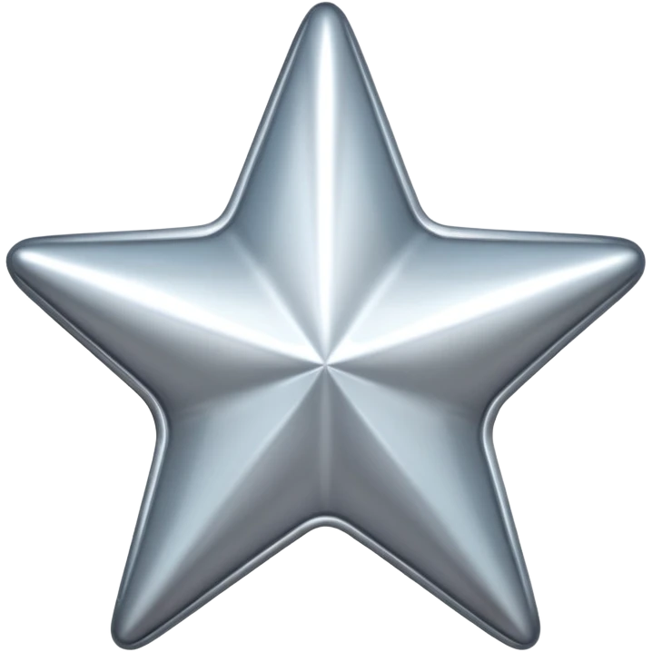 Chrome silver star emoji, iOS emoji style, glossy metallic surface, soft reflections, minimalistic, centered, clean white background, high detail, smooth gradients emoji