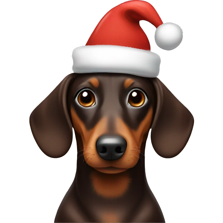 Chocolate Dashund with Christmas hat emoji