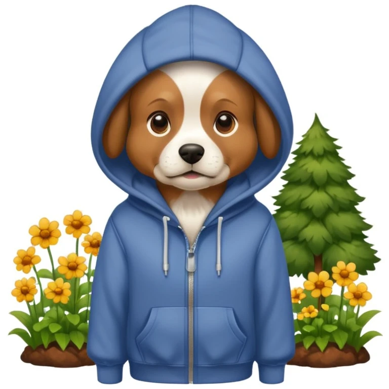 dog in a hoodie, garden background emoji