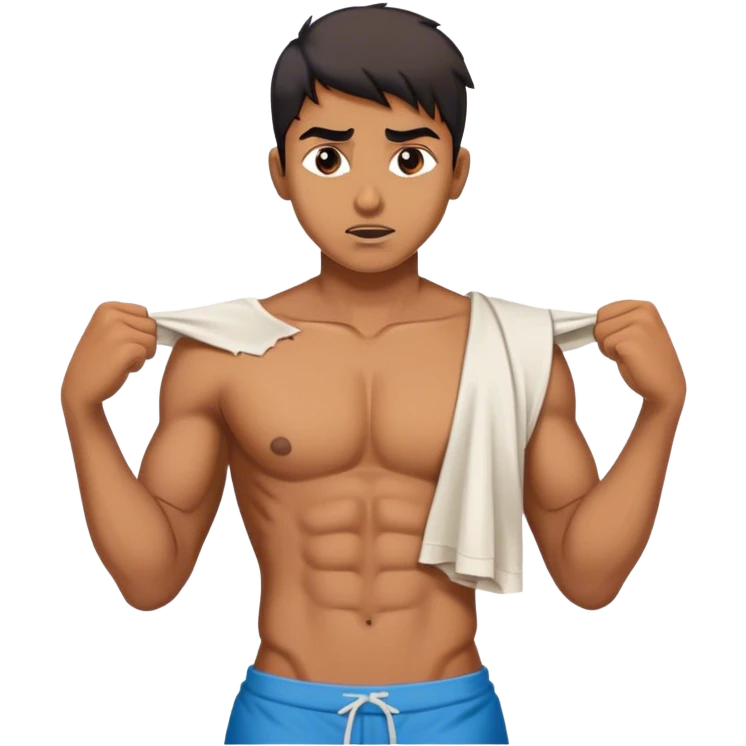 Indian boy tearing his T shirt off and has six pack abs emoji