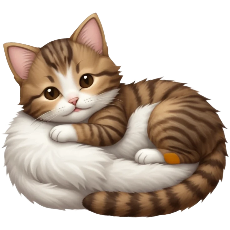 dark brown tabby and white kitten sleeping upside down on its back emoji