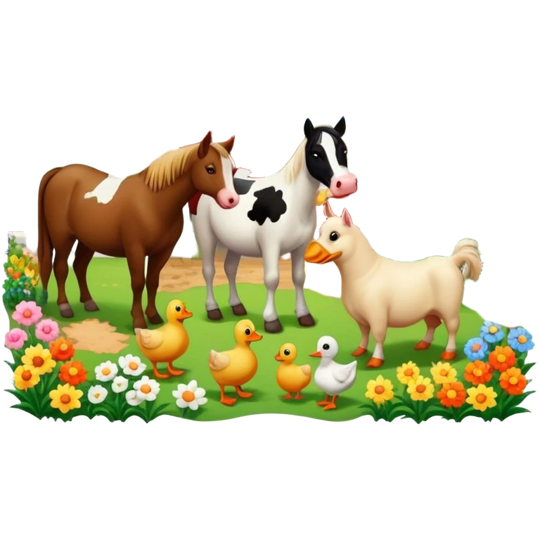 Farm horse duck a dog cow garden farmer chicken flowers emoji