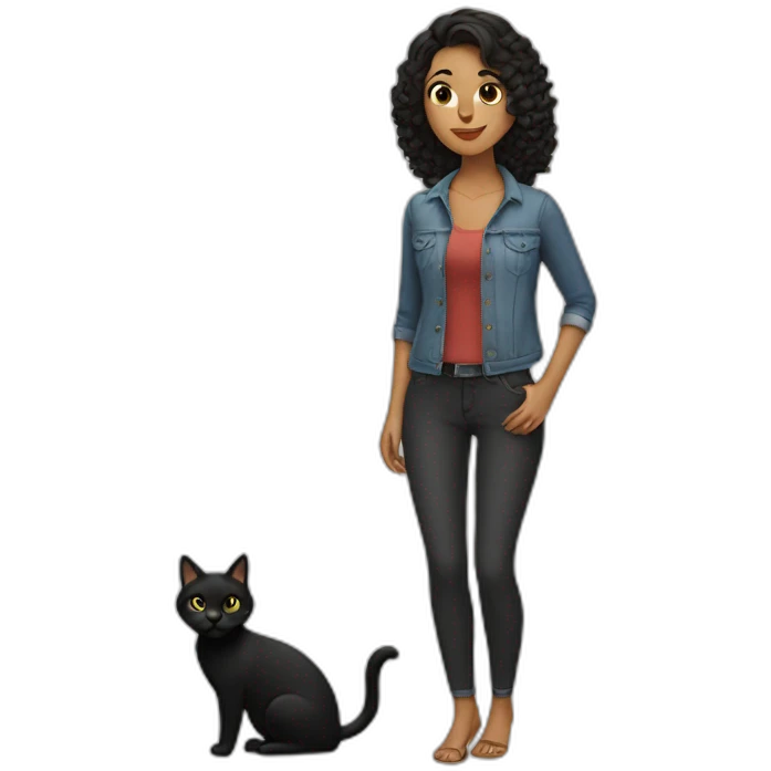 Latina woman with a black cat emoji