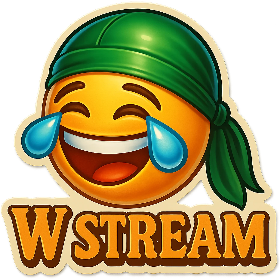 laughing crying 
lol face
Change His durag To Green
Add the words W Stream emoji