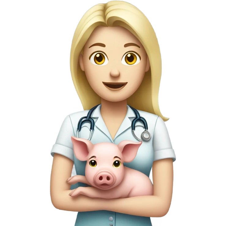 Female blonde vet holding a pig emoji