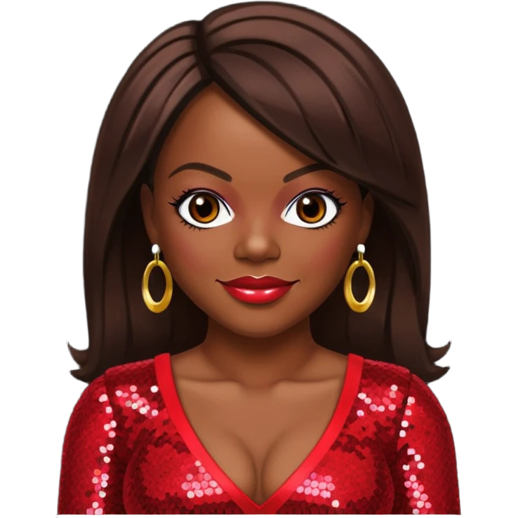 Kandi Burruss from Xscape with long dark brown hair, red sequin outfit emoji
